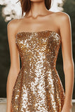 Sparkly Short Gold Strapless A Line Sequin Cocktail Dress