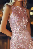 Sparkly Short Pink Bodycon Sequin Cocktail Dress with Feathers