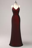 Black Red Maxi Mermaid Criss Cross Back Prom Dress with Beading
