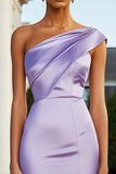 Tight Lilac One Shoulder Short Satin Prom Dress
