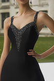 Sparkly Short Black A Line Satin Cocktail Dress with Beading