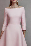 Midi Pink Off the Shoulder A Line Tweed Outfits with Sleeves