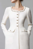 One Piece Ivory Tweed Tight Scoop Neck Short Date Night Dress with Pearls