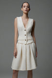 Ivory 2 Piece V Neck Short Tweed Outfits with Buttons