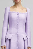 Lilac A Line Square Neck Midi Tweed Outfits with Sleeves
