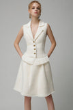 2 Piece Ivory Notched Lapel Short Tweed Outfits