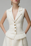 2 Piece Ivory Notched Lapel Short Tweed Outfits