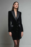 Black Pencil Velvet Shawl Lapel Short One Piece Blazer Dress with Sleeves