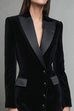 Black Pencil Velvet Shawl Lapel Short One Piece Blazer Dress with Sleeves