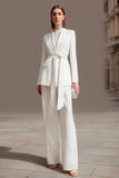 2 Piece Ivory Long Sleeves Business Suits with Sash