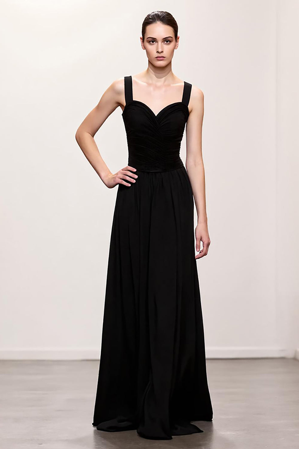 Black A Line Ruched Maxi Elegant Evening Dress
