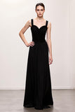 Black A Line Ruched Maxi Elegant Evening Dress