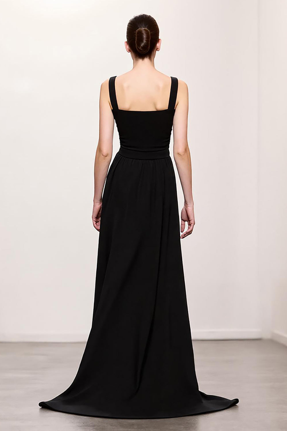 Black A Line Ruched Maxi Elegant Evening Dress
