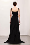 Black A Line Ruched Maxi Elegant Evening Dress