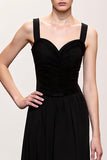 Black A Line Ruched Maxi Elegant Evening Dress