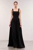 Black A Line Square Neck Maxi Criss Cross Back Evening Dress