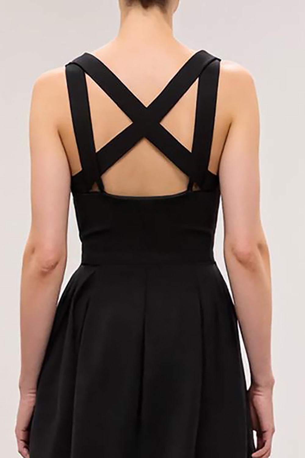 Black A Line Square Neck Maxi Criss Cross Back Evening Dress