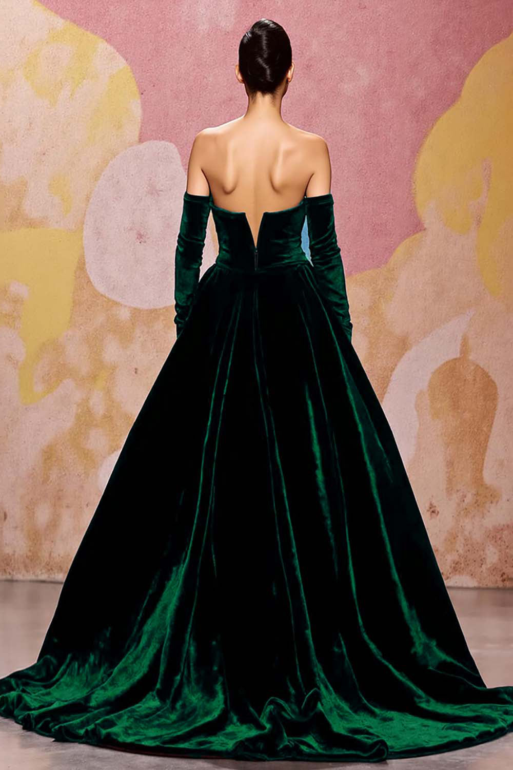 Dark Red Velvet Sweetheart Mermaid Maxi Evening Dress with Sleeves