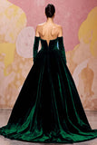 Dark Red Velvet Sweetheart Mermaid Maxi Evening Dress with Sleeves