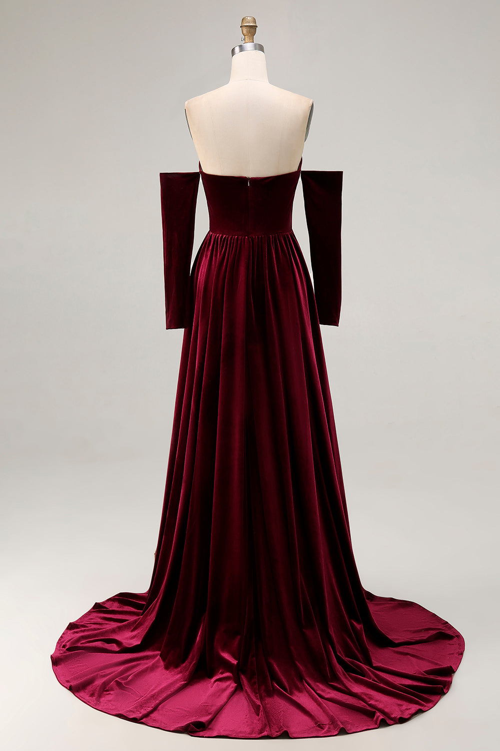 Dark Red Velvet Sweetheart Mermaid Maxi Evening Dress with Sleeves