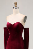 Dark Red Velvet Sweetheart Mermaid Maxi Evening Dress with Sleeves