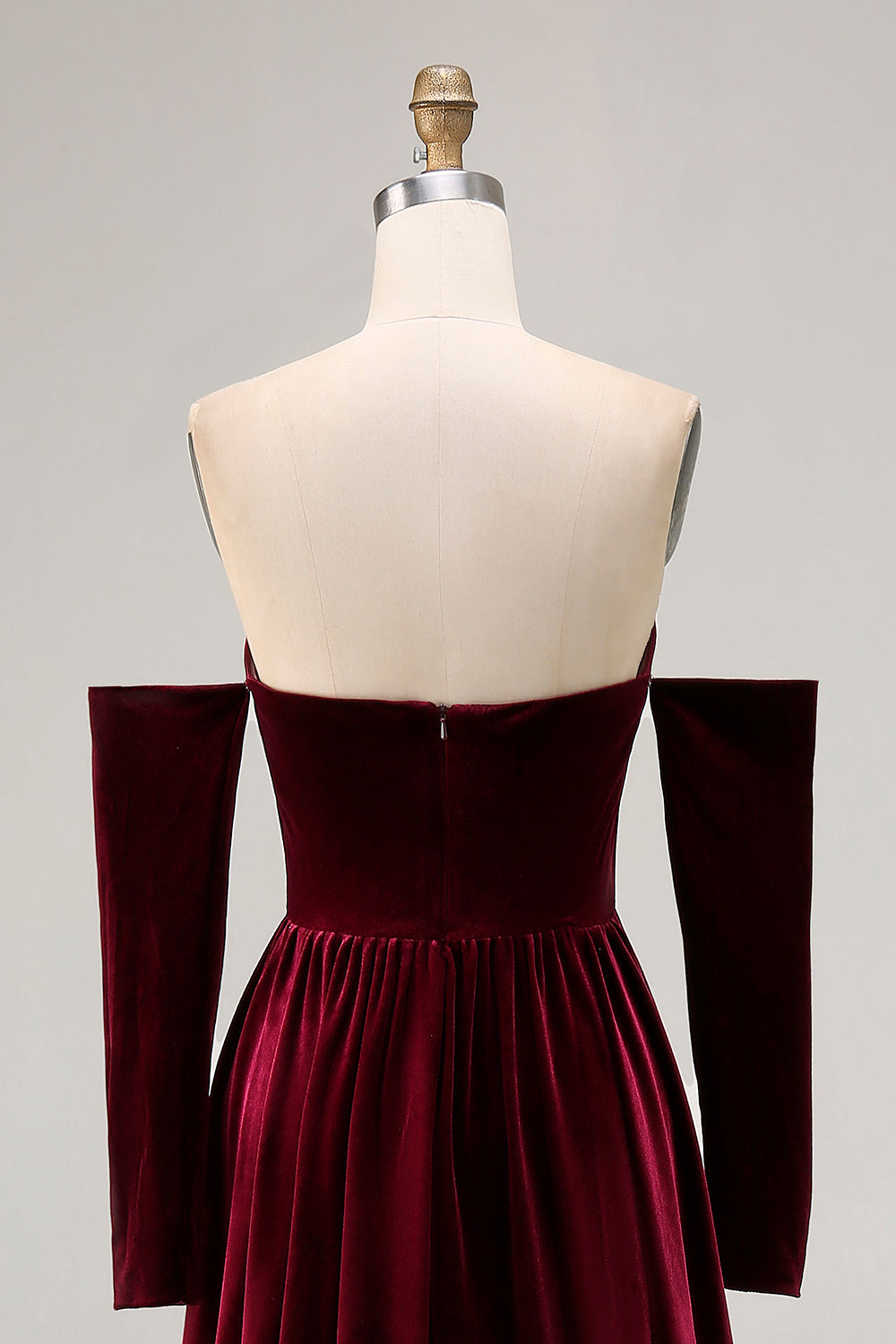 Dark Red Velvet Sweetheart Mermaid Maxi Evening Dress with Sleeves