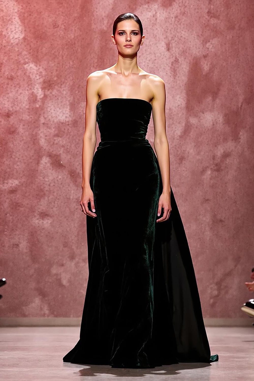 Mermaid Dark Green Strapless Velvet Maxi Evening Dress with Cape