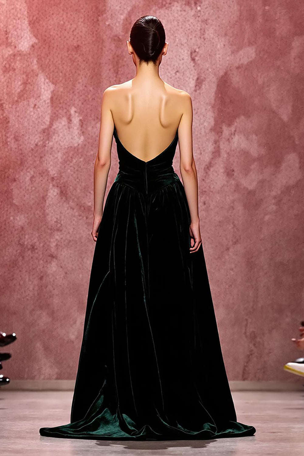 Mermaid Dark Green Strapless Velvet Maxi Evening Dress with Cape