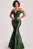 Sparkly Dark Green Mermaid Sequins Maxi Evening Dress