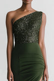 Sparkly Olive Satin Mermaid Maxi Evening Dress with Slit