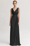 Black V-Neck Sheath Maxi Evening Dress with Ruffles