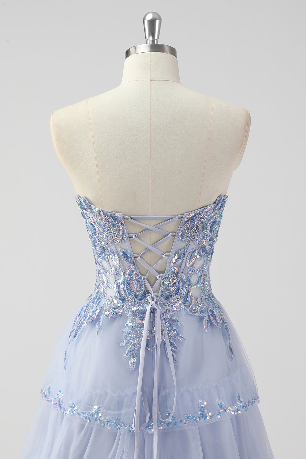 Sparkly Sage Green Sequins Corset Tiered Maxi Prom Dress with Slit