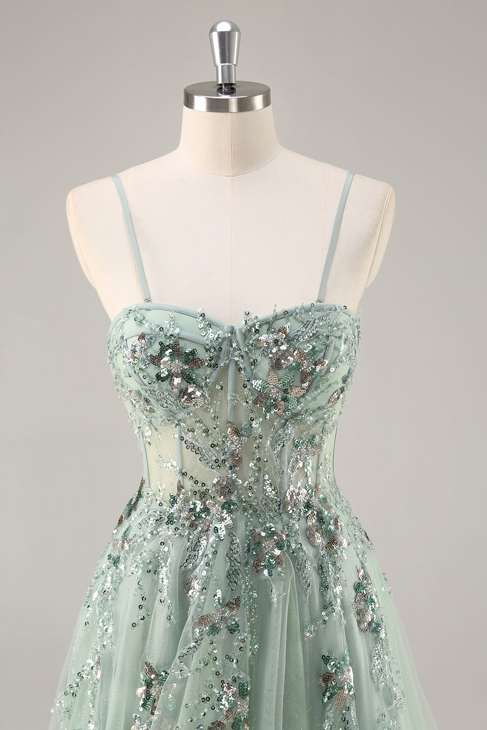 Sparkly Green Corset Sweetheart Maxi Prom Dress with Appliques