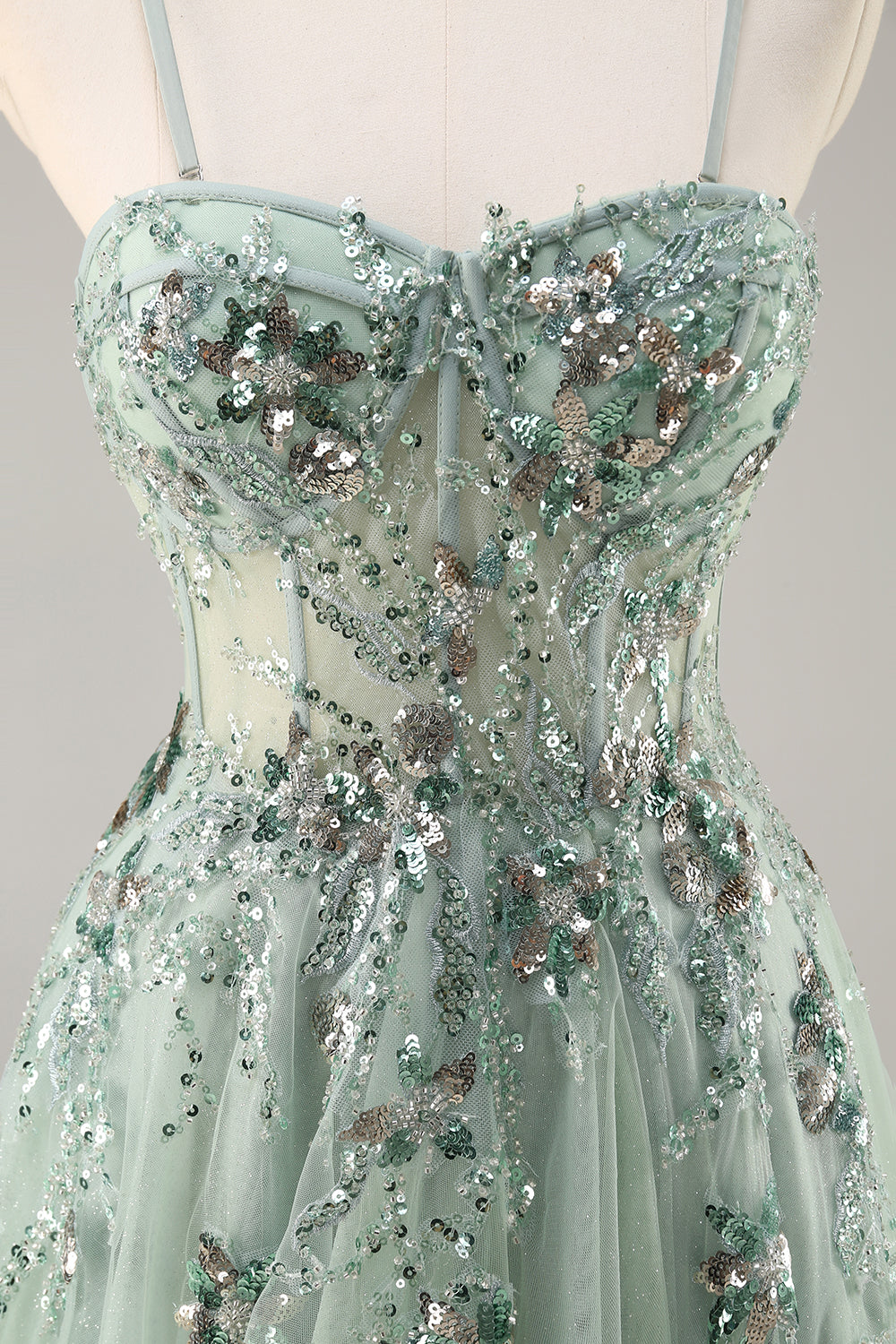 Sparkly Green Corset Sweetheart Maxi Prom Dress with Appliques