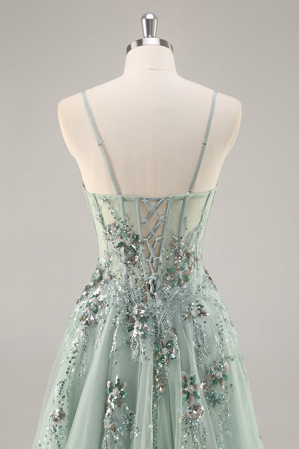 Sparkly Green Corset Sweetheart Maxi Prom Dress with Appliques