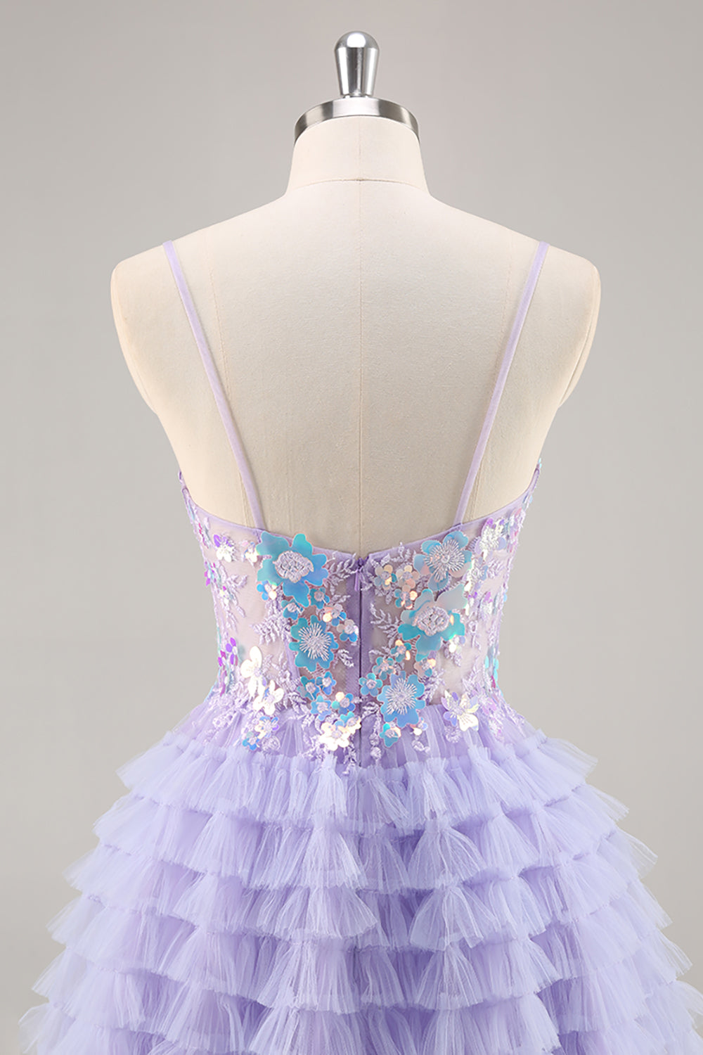 Sparkly Purple Floral Corset Tiered Short Prom Dress with Sequins