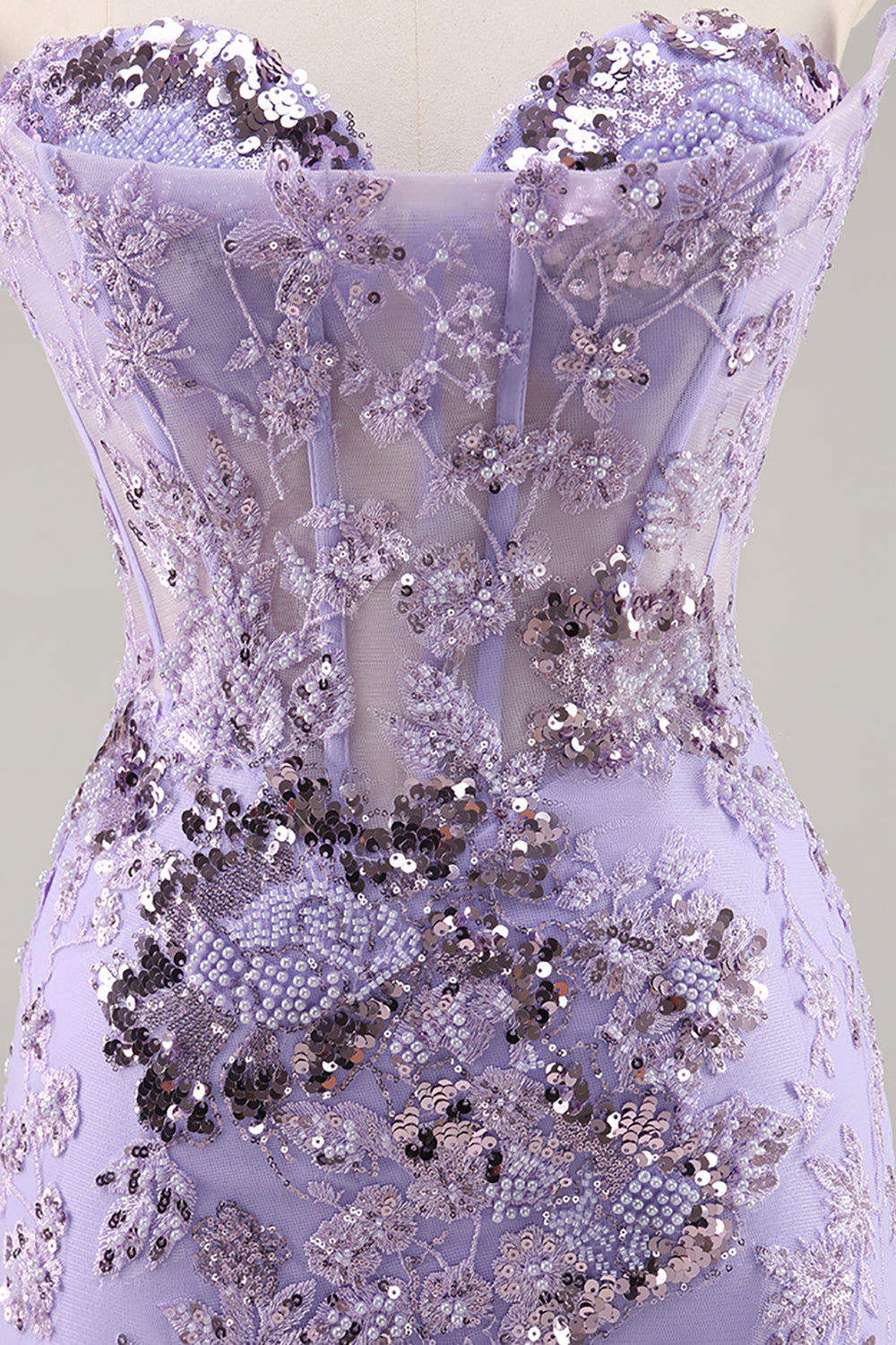 Sparkly Purple Corset Sequin Floral Mini Prom Dress with Beading