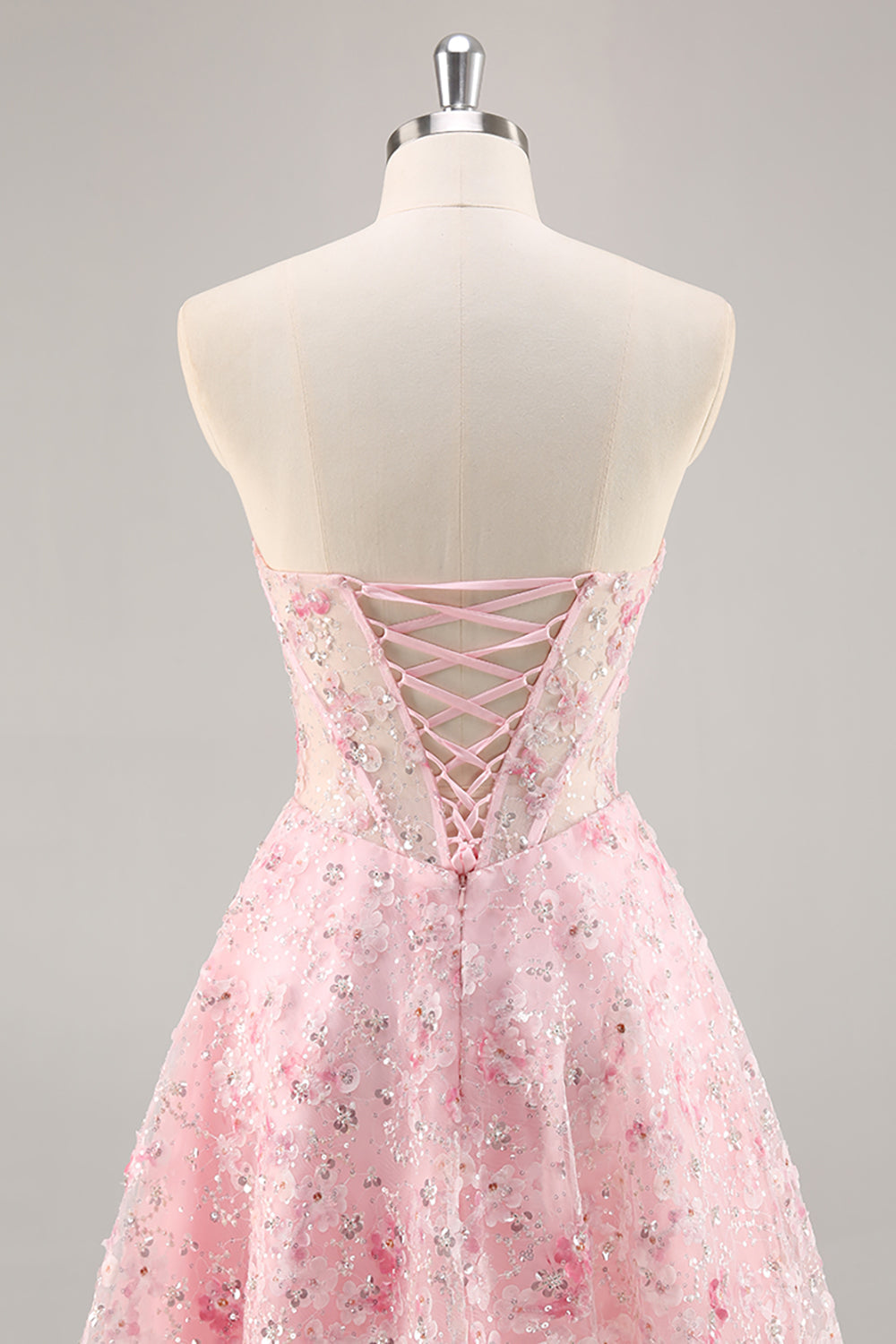 Sparkly Pink Corset Sweetheart Short Floral Prom Dress with Sequins