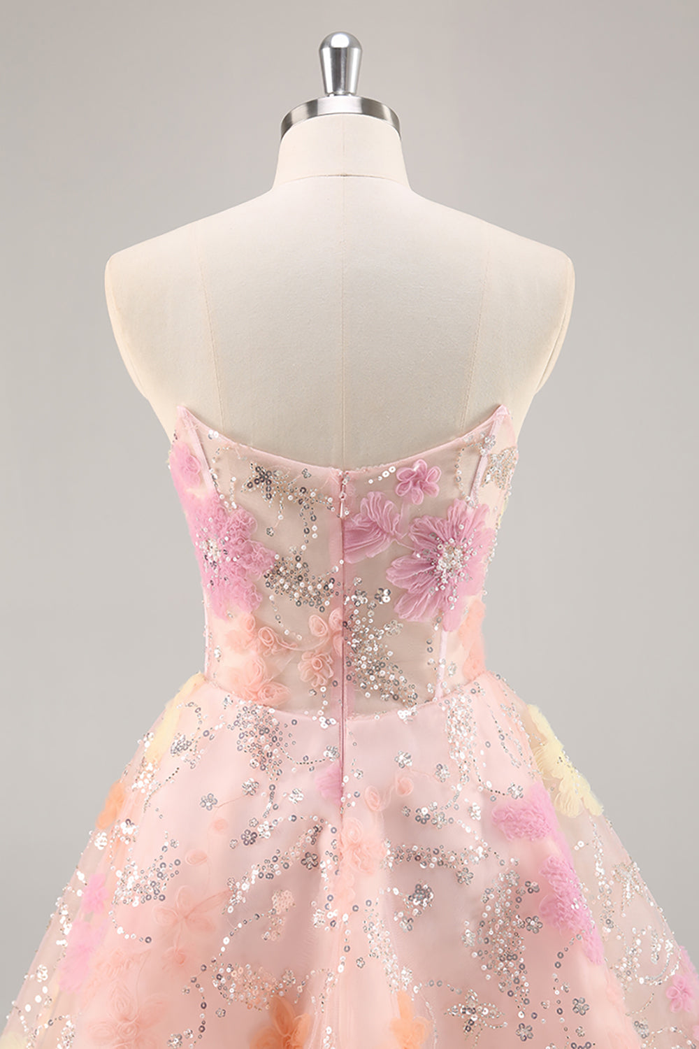 Sparkly Pink Corset Floral Sequins Short Prom Dress with Beading