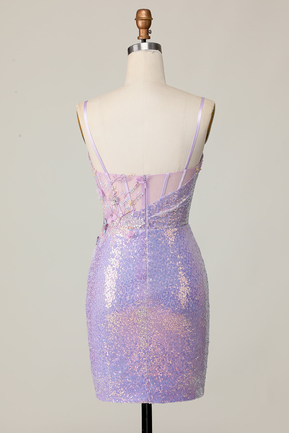 Sparkly Lilac Corset Sequins Tight Short Prom Dress with Applique