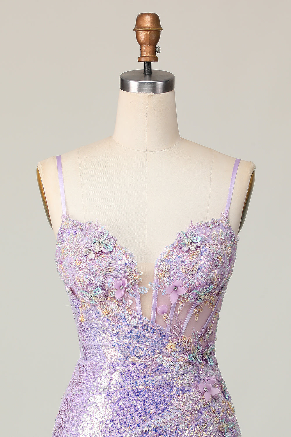 Sparkly Lilac Corset Sequins Tight Short Prom Dress with Applique