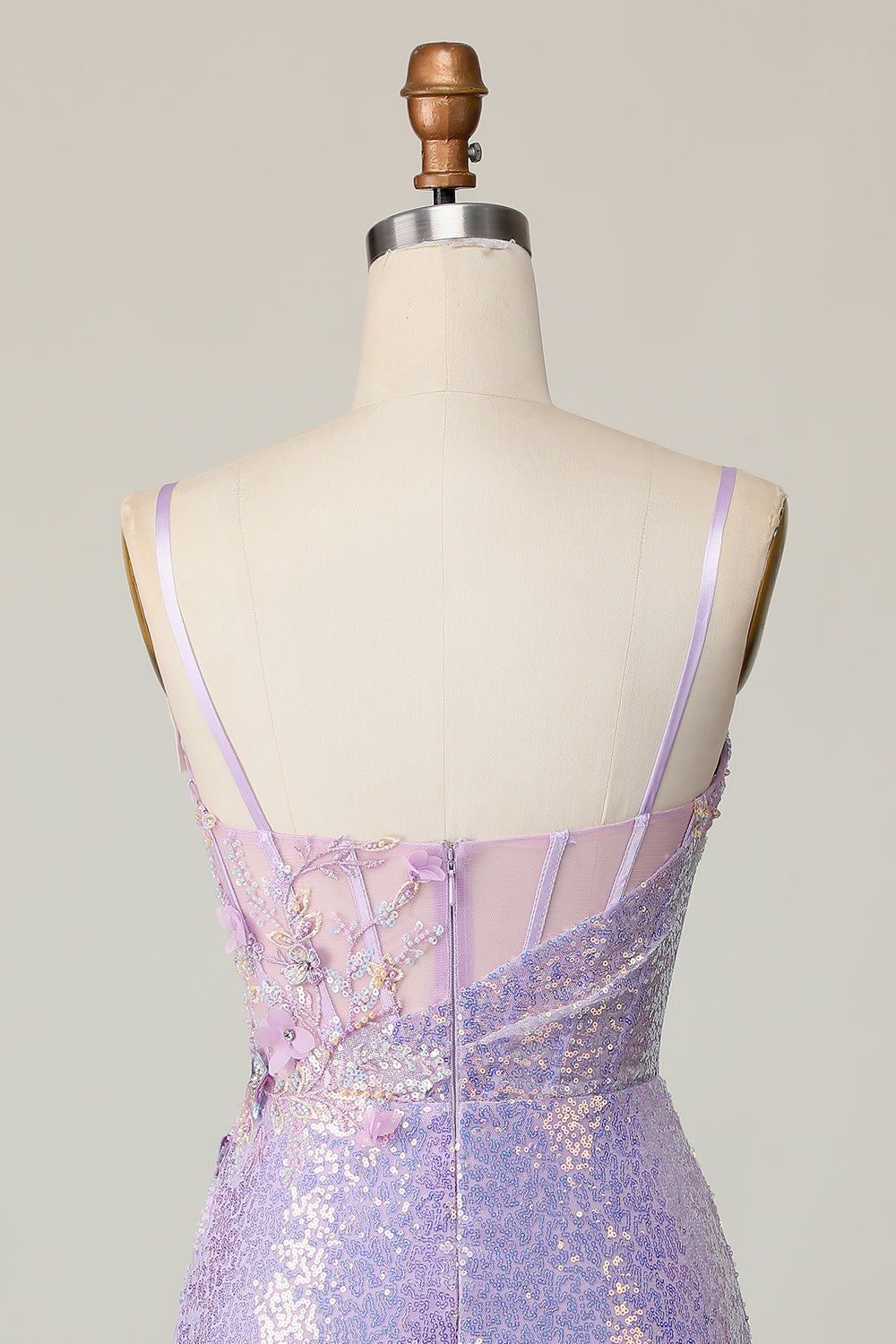 Sparkly Lilac Corset Sequins Tight Short Prom Dress with Applique