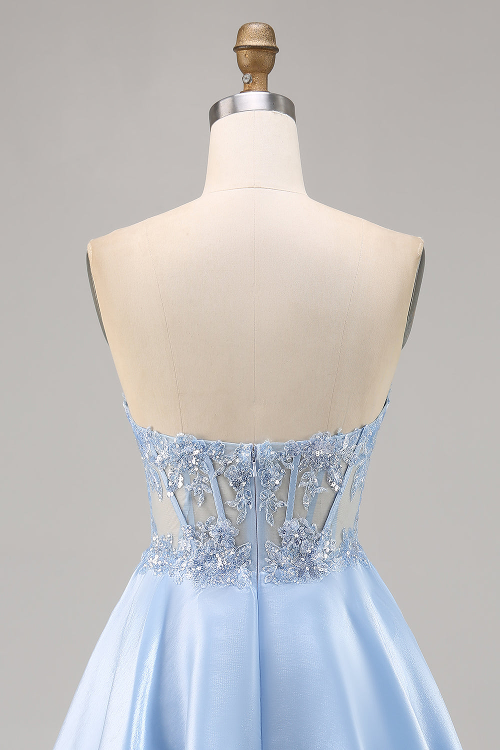 Sparkly Light Blue Satin Strapless Corset Short Prom Dress with Sequins