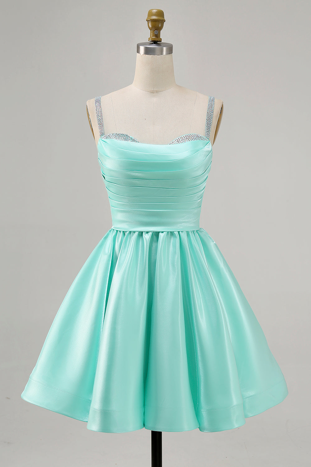 Sparkly Fuchsia Ruched Satin Short Prom Dress with Beading