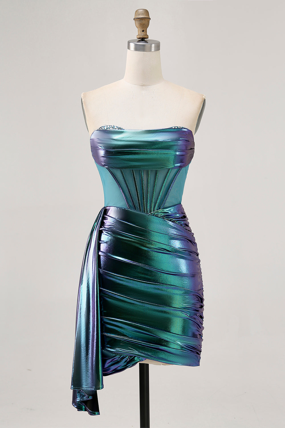 Sparkly Green Metallic Corset Tight Mini Prom Dress with Ruffles