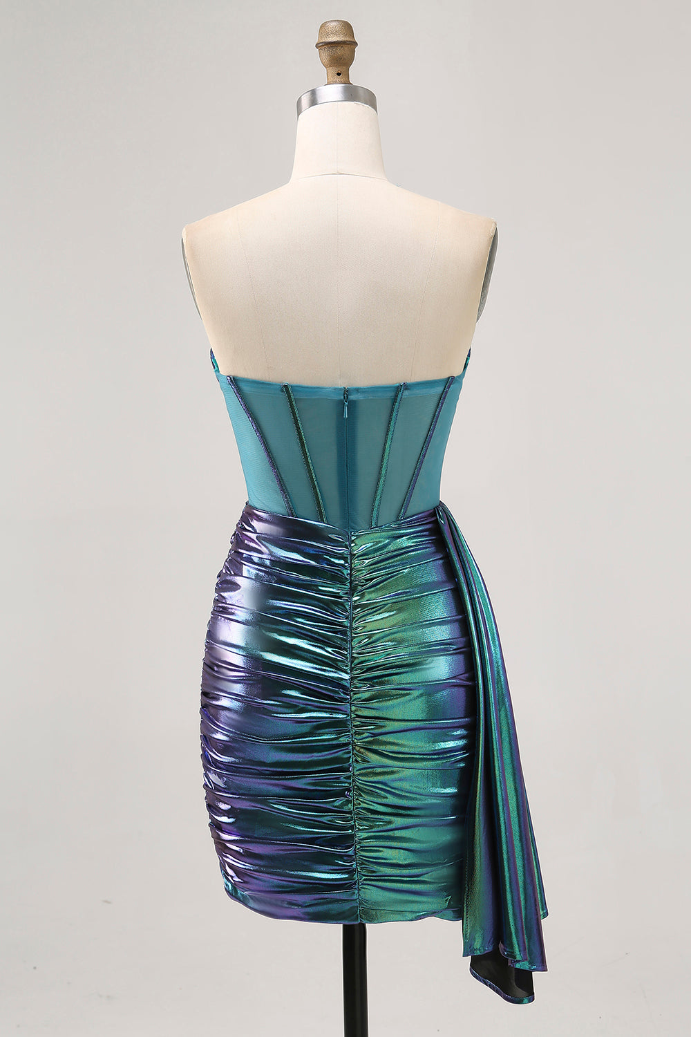 Sparkly Green Metallic Corset Tight Mini Prom Dress with Ruffles