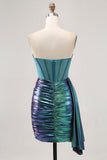 Sparkly Green Metallic Corset Tight Mini Prom Dress with Ruffles