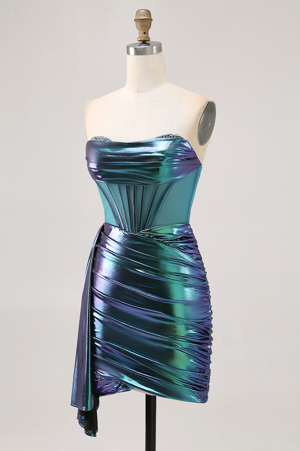 Sparkly Green Metallic Corset Tight Mini Prom Dress with Ruffles