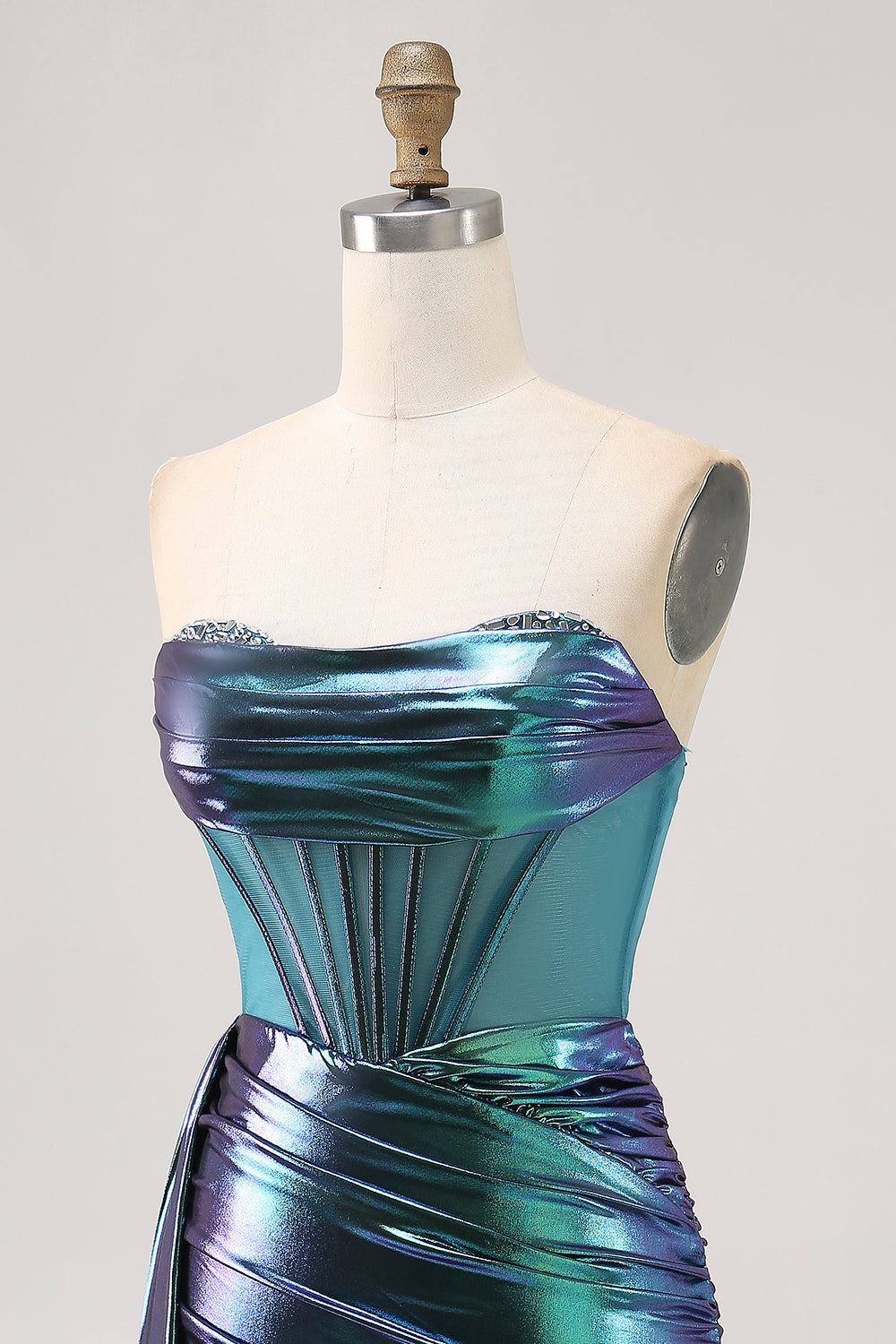 Sparkly Green Metallic Corset Tight Mini Prom Dress with Ruffles