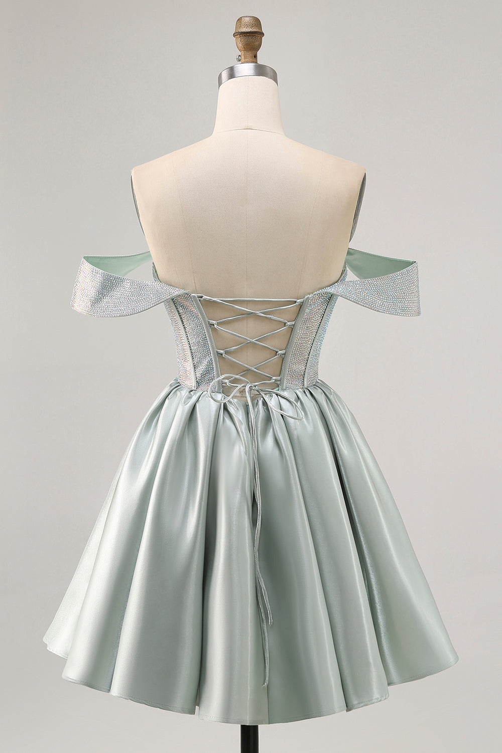 Sparkly Light Green Satin Beaded Short Corset Prom Dress